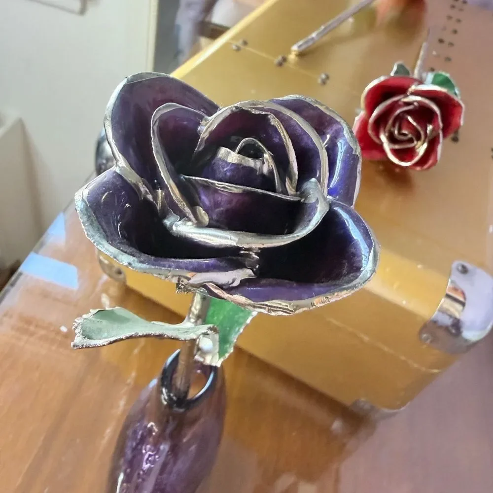Artistic Silver Glass dipped Roses Pink Red and Purple